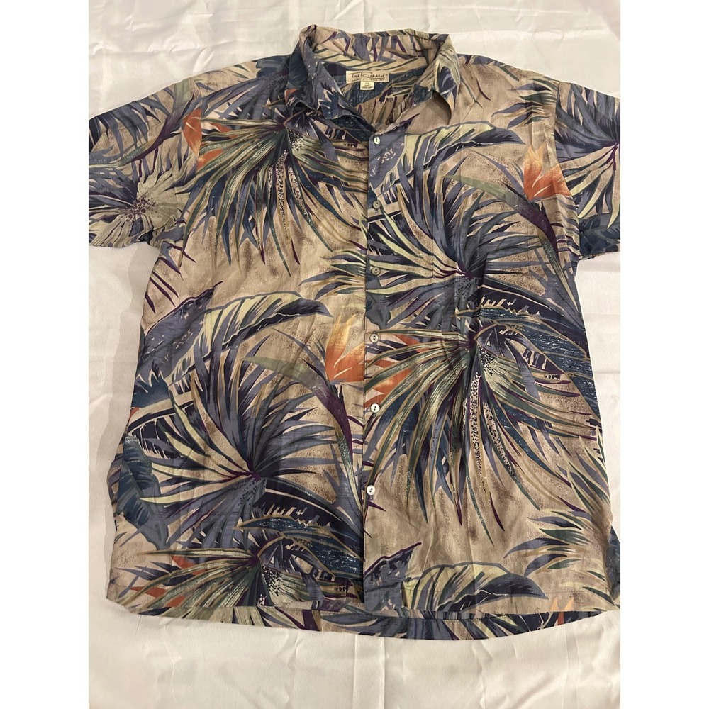 Tori Richard Button Up Shirt Mens XL Tan Good Tropical Bird of Paradise Cotton